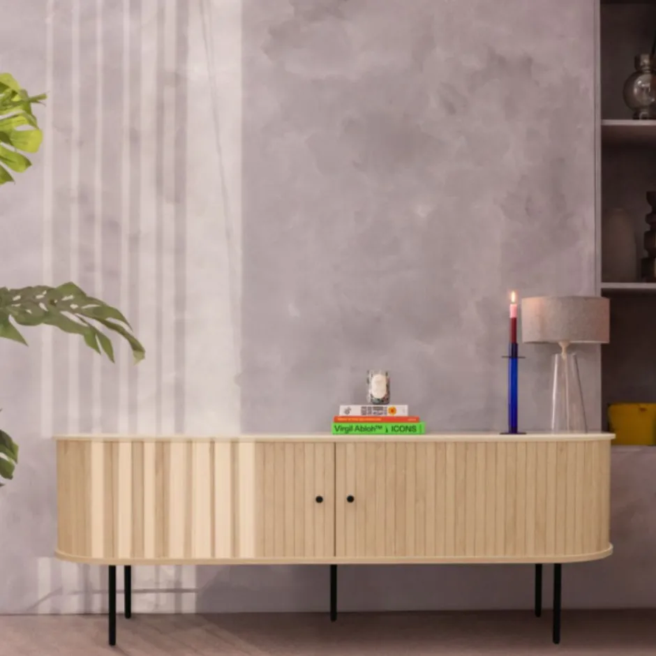 Discount Drawer LUCIE Meuble TV aux portes coulissantes en bois et métal L200cm