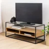 Clearance Drawer LUMA Meuble TV en verre, bois et métal L120cm