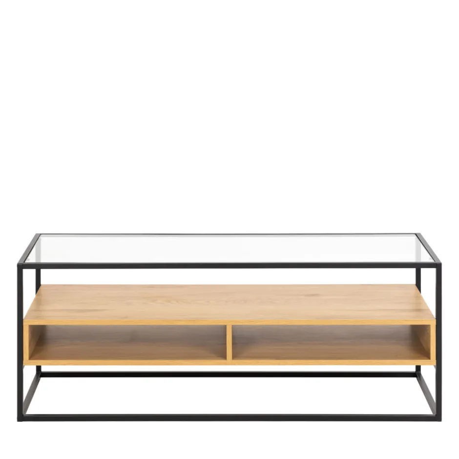 Clearance Drawer LUMA Meuble TV en verre, bois et métal L120cm