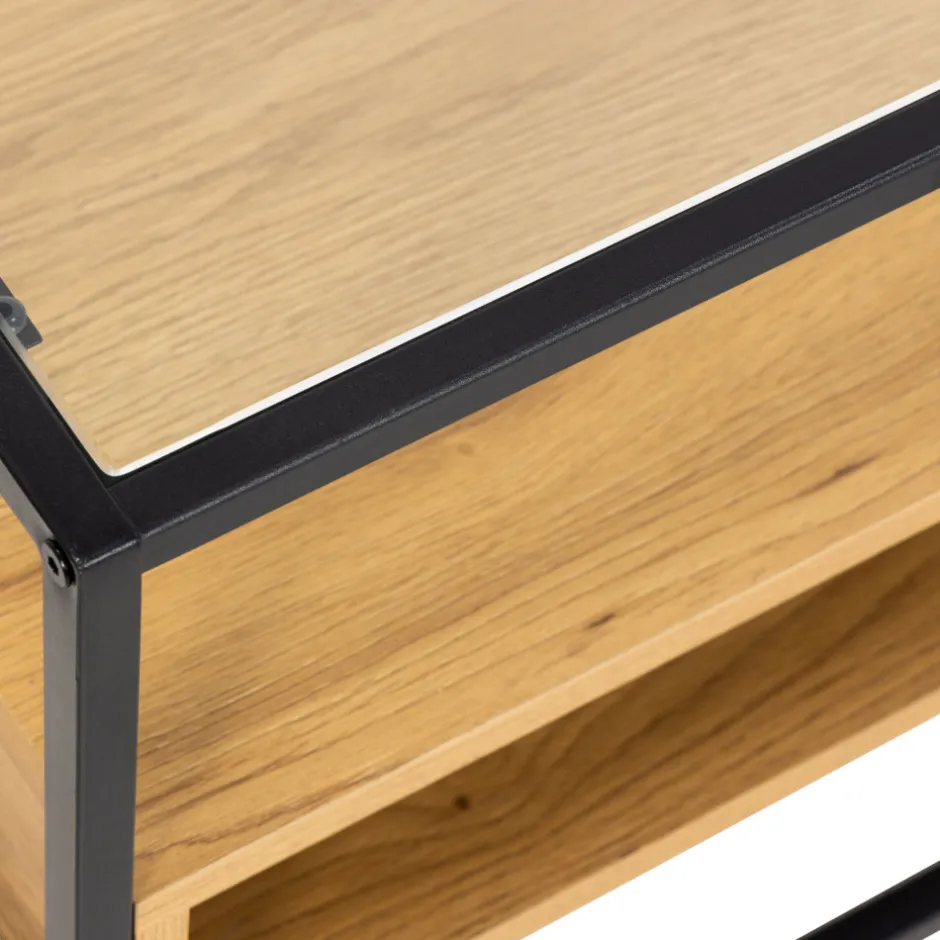 Clearance Drawer LUMA Meuble TV en verre, bois et métal L120cm