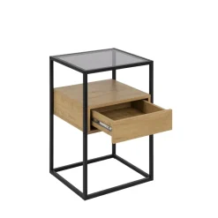 New Drawer LUMA Table de chevet 1 tiroir en verre, bois et métal