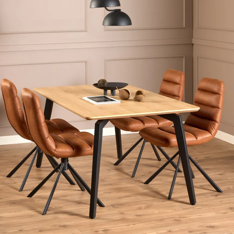 Online Drawer LUNKA Table à manger 4 personnes en bois et métal