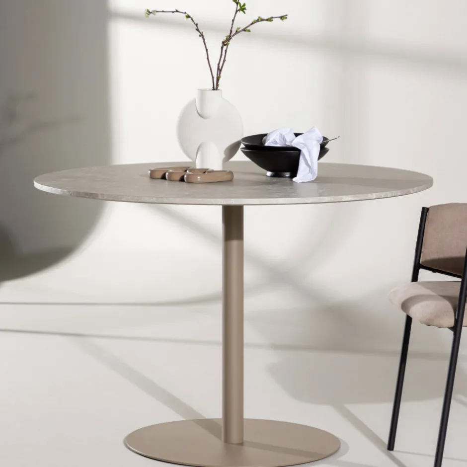 Online Venture Home LYCKE Table à manger 4 personnes ronde en effet marbre et métal