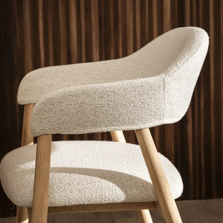 Sale Drawer MARINA Lot de 2 fauteuils de table en tissu bouclette et bois