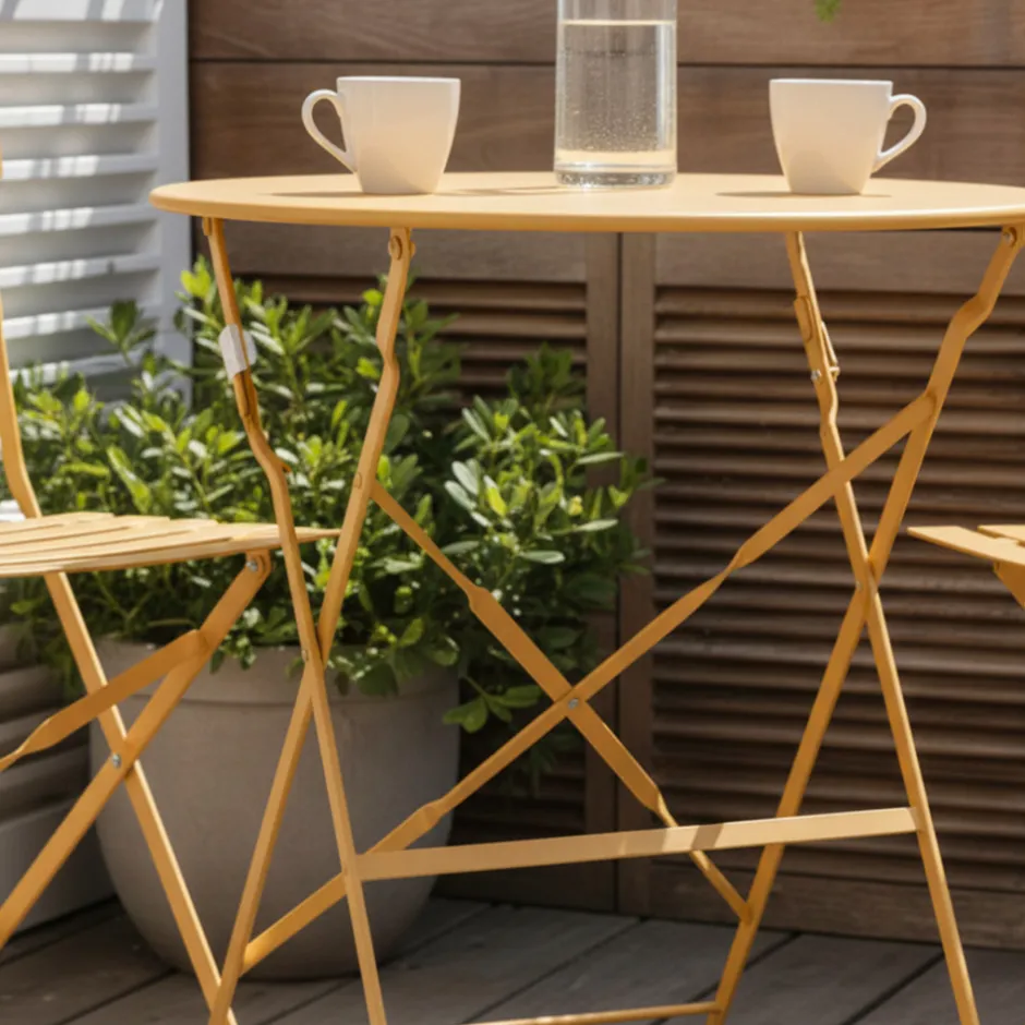 Outlet Drawer MARSEILLE Ensemble table de jardin pliante ronde bistrot et 2 chaises en métal