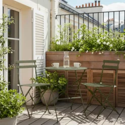 Outlet Drawer MARSEILLE Ensemble table de jardin pliante ronde bistrot et 2 chaises en métal