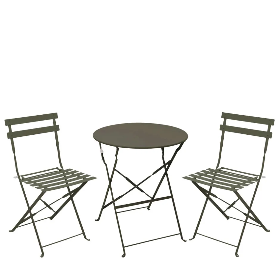 Outlet Drawer MARSEILLE Ensemble table de jardin pliante ronde bistrot et 2 chaises en métal