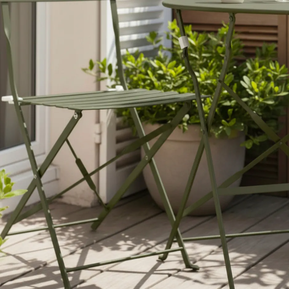Outlet Drawer MARSEILLE Ensemble table de jardin pliante ronde bistrot et 2 chaises en métal