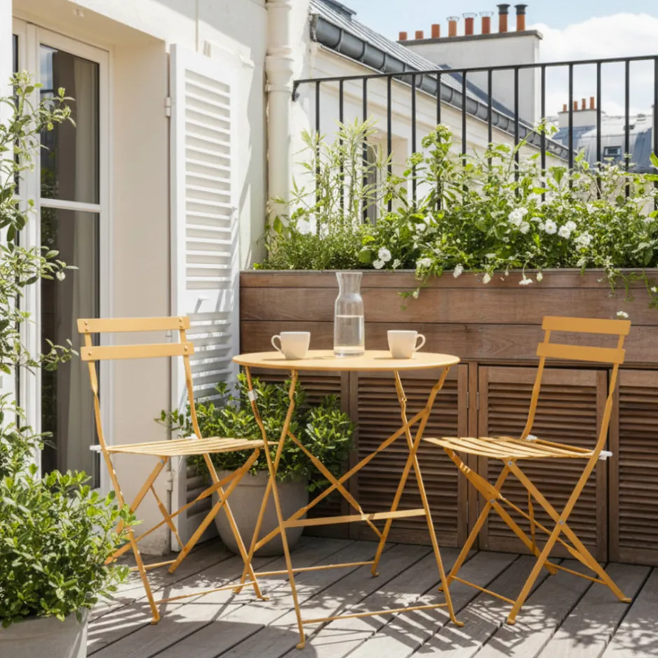 Outlet Drawer MARSEILLE Ensemble table de jardin pliante ronde bistrot et 2 chaises en métal