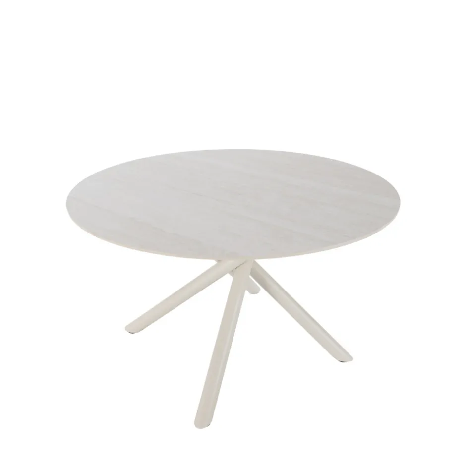 Drawer MATTHEO Table à manger 4 personnes ronde effet travertin et métal ø120cm