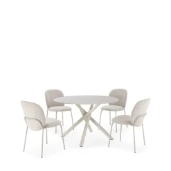 Drawer MATTHEO Table à manger 4 personnes ronde effet travertin et métal ø120cm