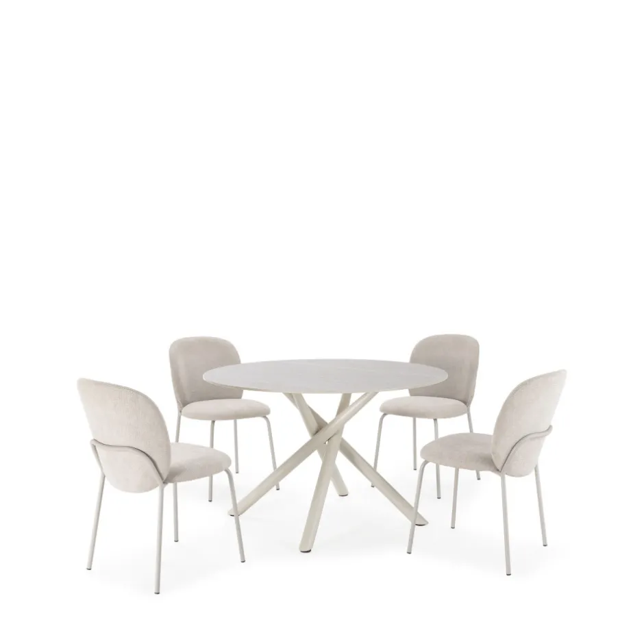 Drawer MATTHEO Table à manger 4 personnes ronde effet travertin et métal ø120cm
