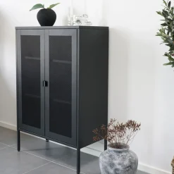 Discount House Nordic MELBOURNE Vaisselier en métal avec portes grillagées