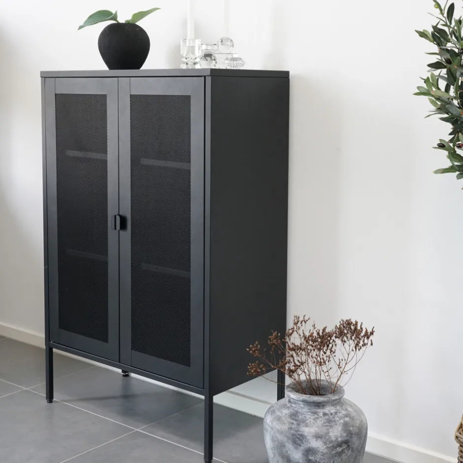 Discount House Nordic MELBOURNE Vaisselier en métal avec portes grillagées