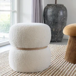 Hot House Nordic MILFORD Pouf rond en tissu bouclette ø38cm