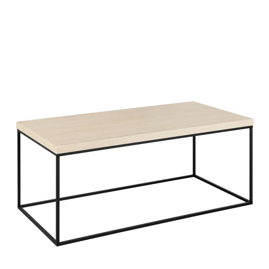 Clearance Drawer MIXO Table basse en effet travertin et métal 110x50cm