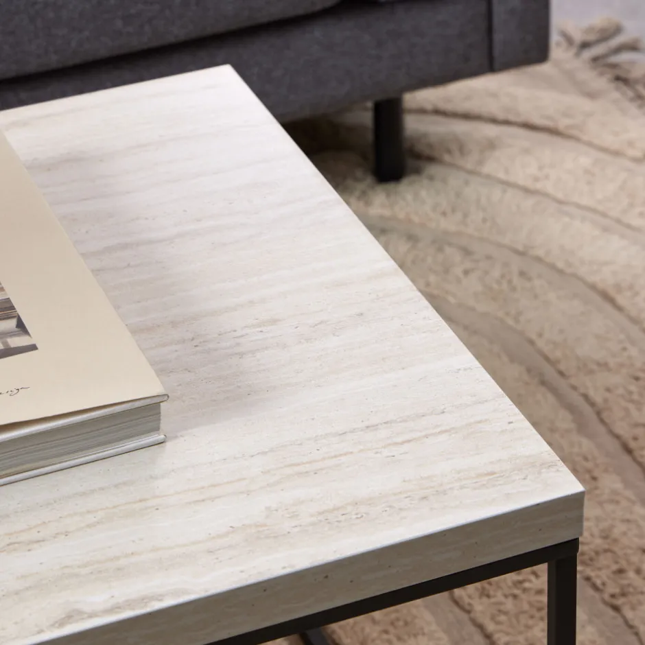 Clearance Drawer MIXO Table basse en effet travertin et métal 110x50cm
