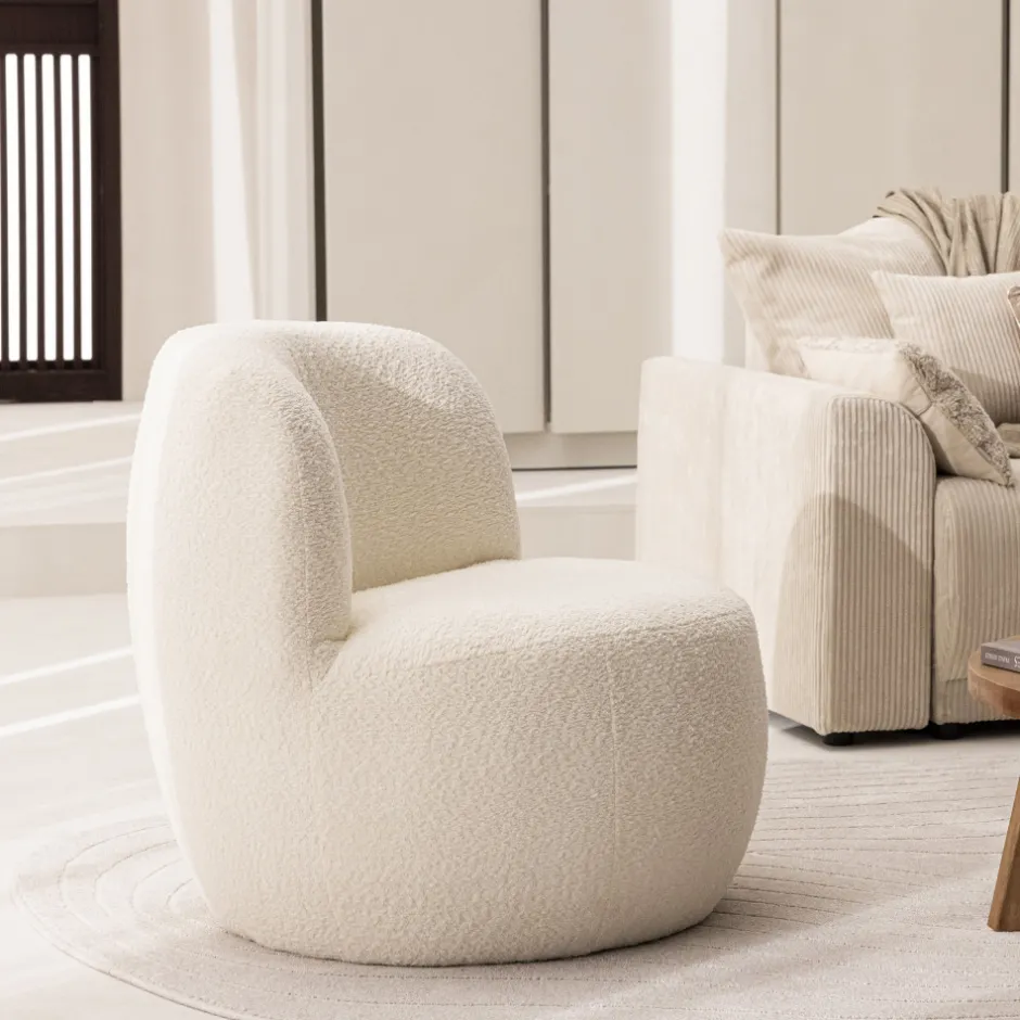 Outlet Drawer MO Fauteuil rond en tissu bouclette