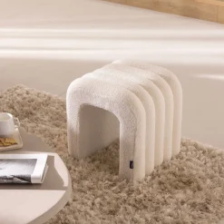 Discount Drawer MUI Lot de 2 tabourets rembourrés en tissu bouclette