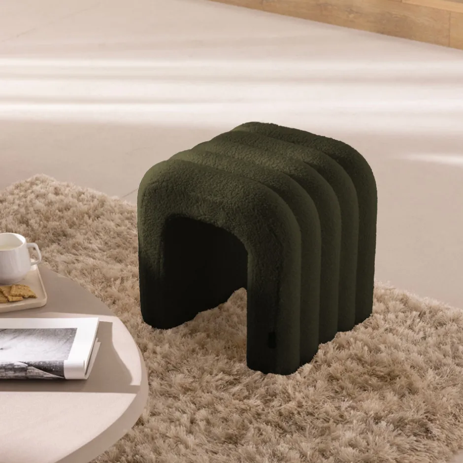 New Drawer MUI Tabouret rembourré en tissu bouclette