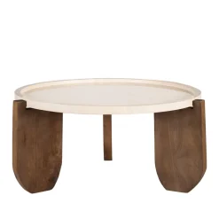 Hot Drawer NADOR Table basse en marbre et bois massif ø80cm
