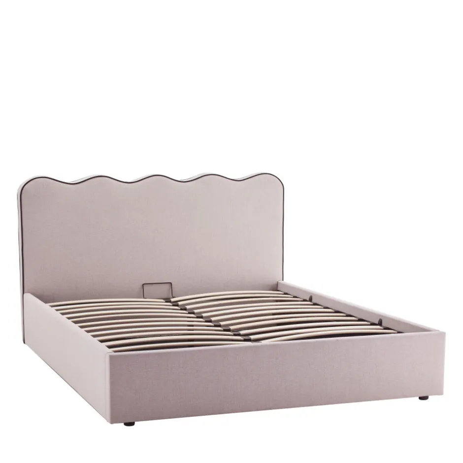 Discount Drawer NAGOYA Lit coffre en tissu avec tête de lit ondulée 160x200cm