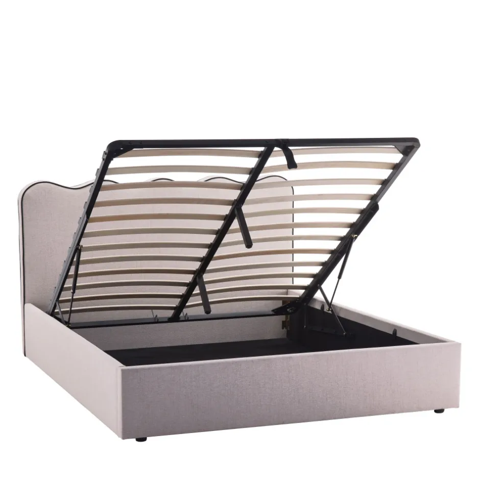 Discount Drawer NAGOYA Lit coffre en tissu avec tête de lit ondulée 160x200cm