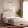 Hot Drawer NAGOYA Lit coffre en tissu avec tête de lit ondulée 140x190cm
