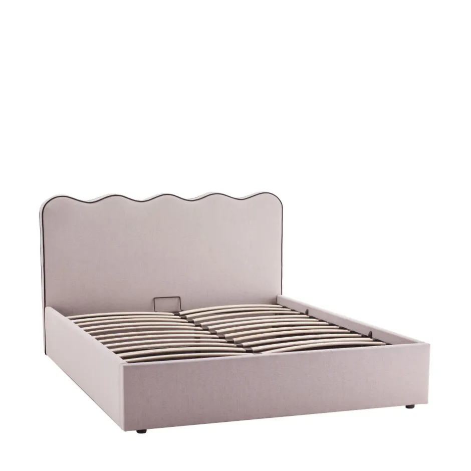 Hot Drawer NAGOYA Lit coffre en tissu avec tête de lit ondulée 140x190cm