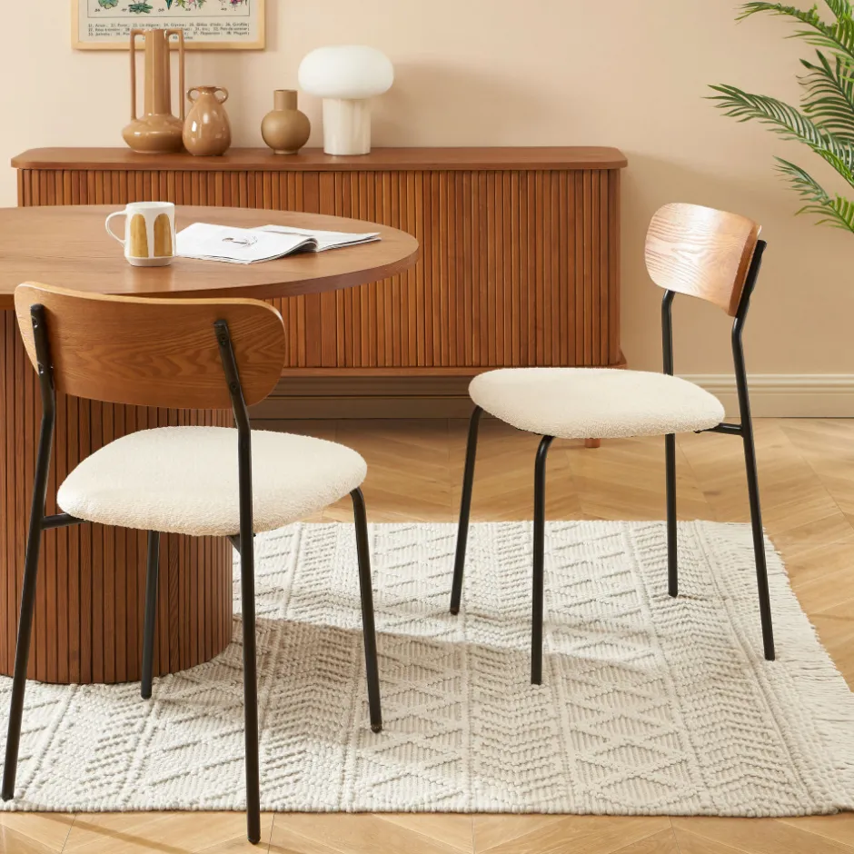 Online No name NALON Lot de 2 chaises en tissu bouclette et métal