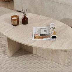 Sale Drawer ORIS Table basse organique effet travertin 120x65cm