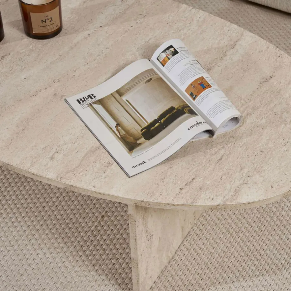 Sale Drawer ORIS Table basse organique effet travertin 120x65cm