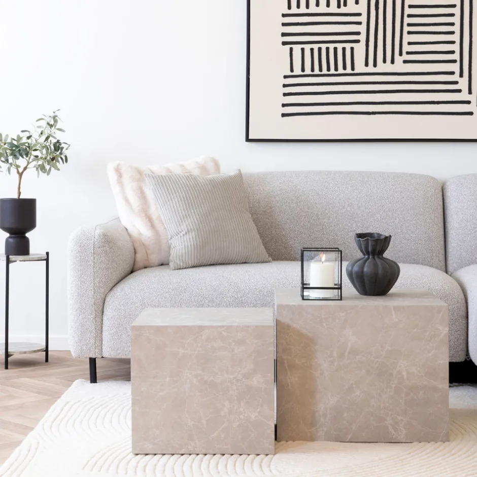 Best House Nordic PRAGUE Lot de 2 tables basses carrées effet marbre 50x50cm
