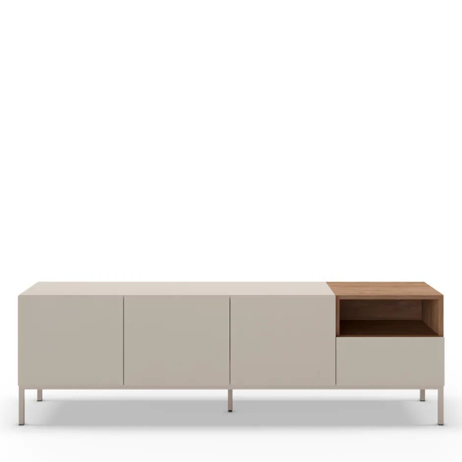 Discount Drawer QUENOR Meuble TV 3 portes 1 tiroir en bois et métal L180cm