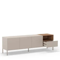 Discount Drawer QUENOR Meuble TV 3 portes 1 tiroir en bois et métal L180cm