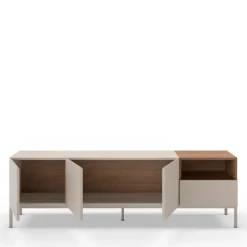 Discount Drawer QUENOR Meuble TV 3 portes 1 tiroir en bois et métal L180cm