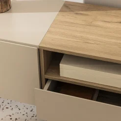 Discount Drawer QUENOR Meuble TV 3 portes 1 tiroir en bois et métal L180cm