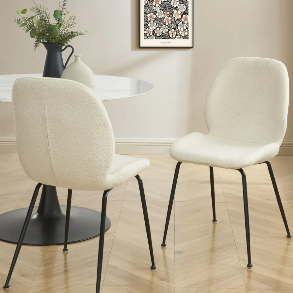 Clearance No name RAY Lot de 2 chaises en tissu bouclette et métal