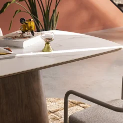 Drawer RENO Table à manger 8 personnes effet marbre et bois