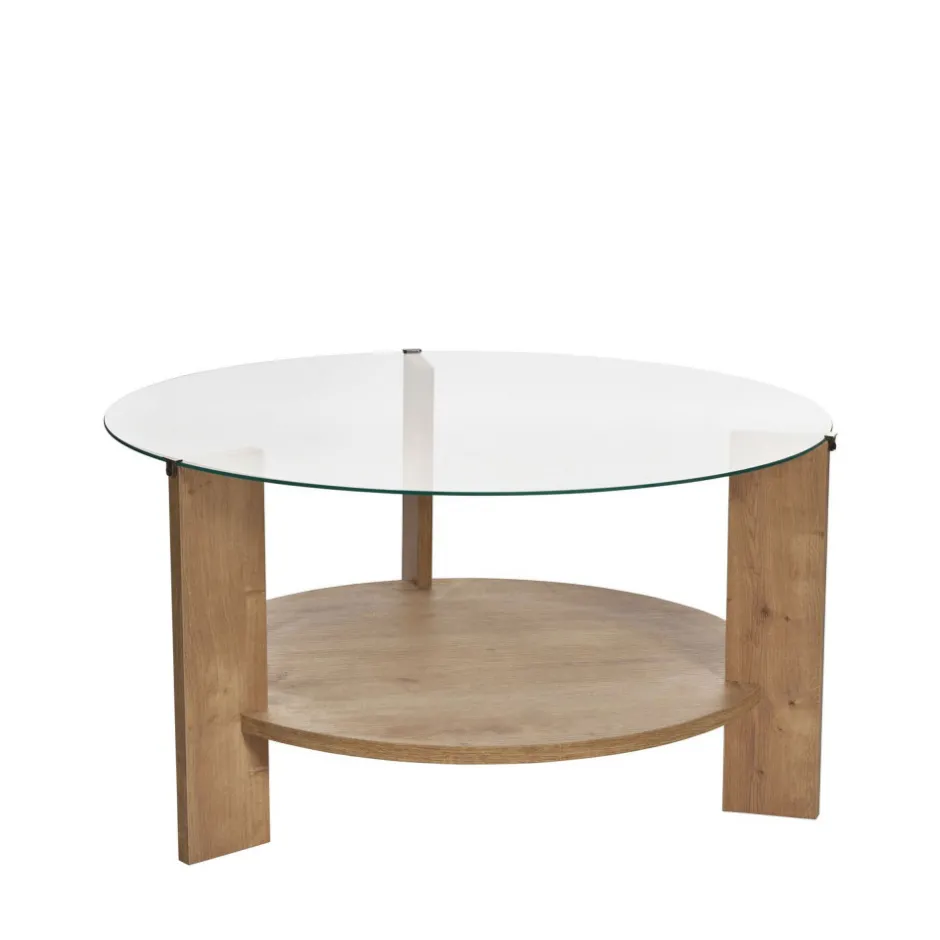 Discount Drawer RIA Table basse ronde en verre trempé et bois ø75cm