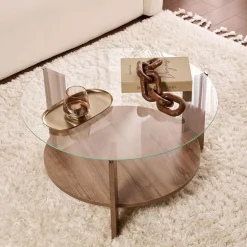 Discount Drawer RIA Table basse ronde en verre trempé et bois ø75cm