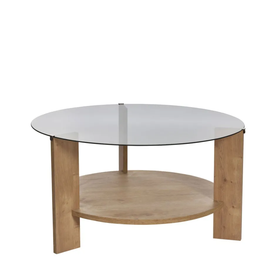 Sale Drawer RIA Table basse ronde en verre fumé et bois ø75cm