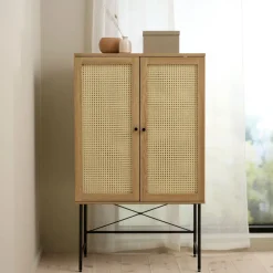 New No name RINTO Buffet haut 2 portes bois et métal H135cm
