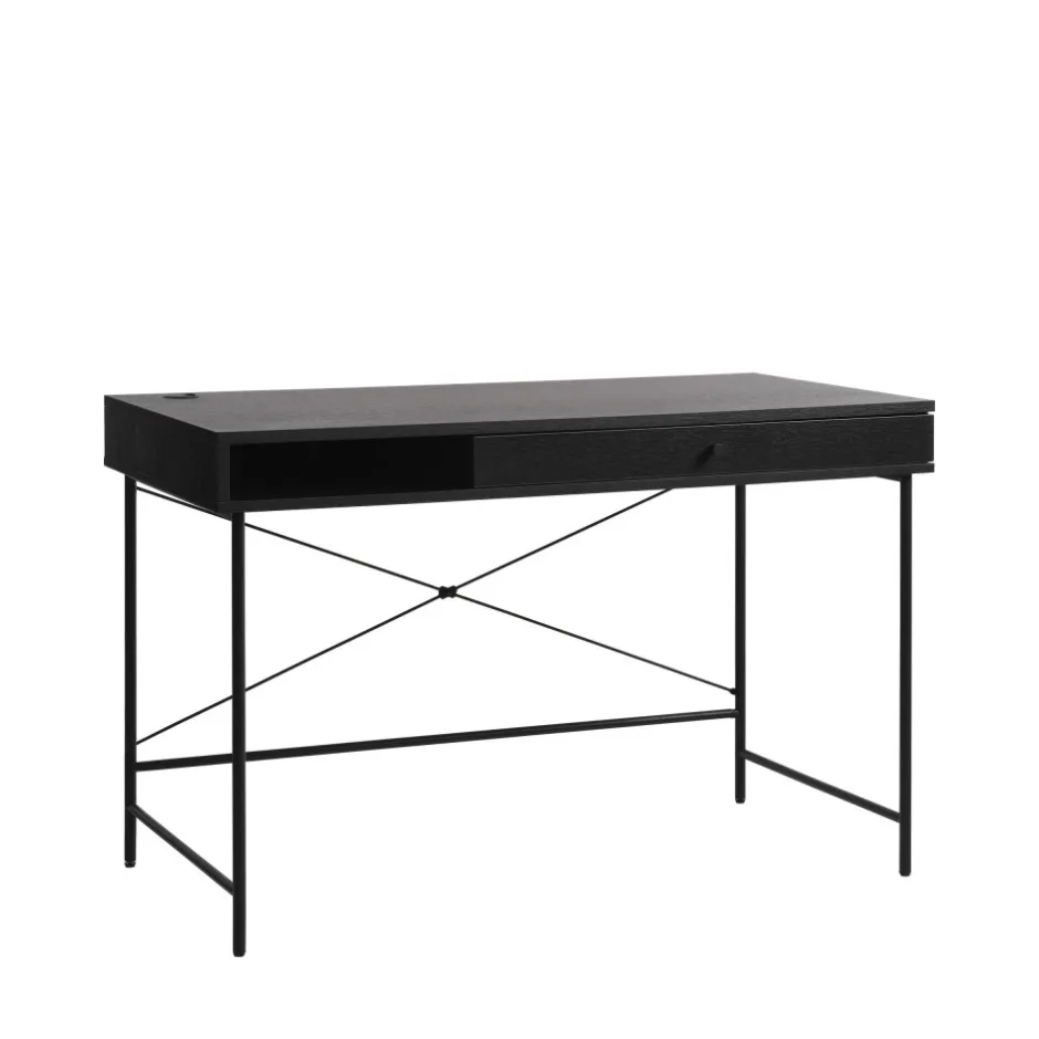 Discount No name RINTO Bureau 1 tiroir 1 niche en bois et métal L120cm