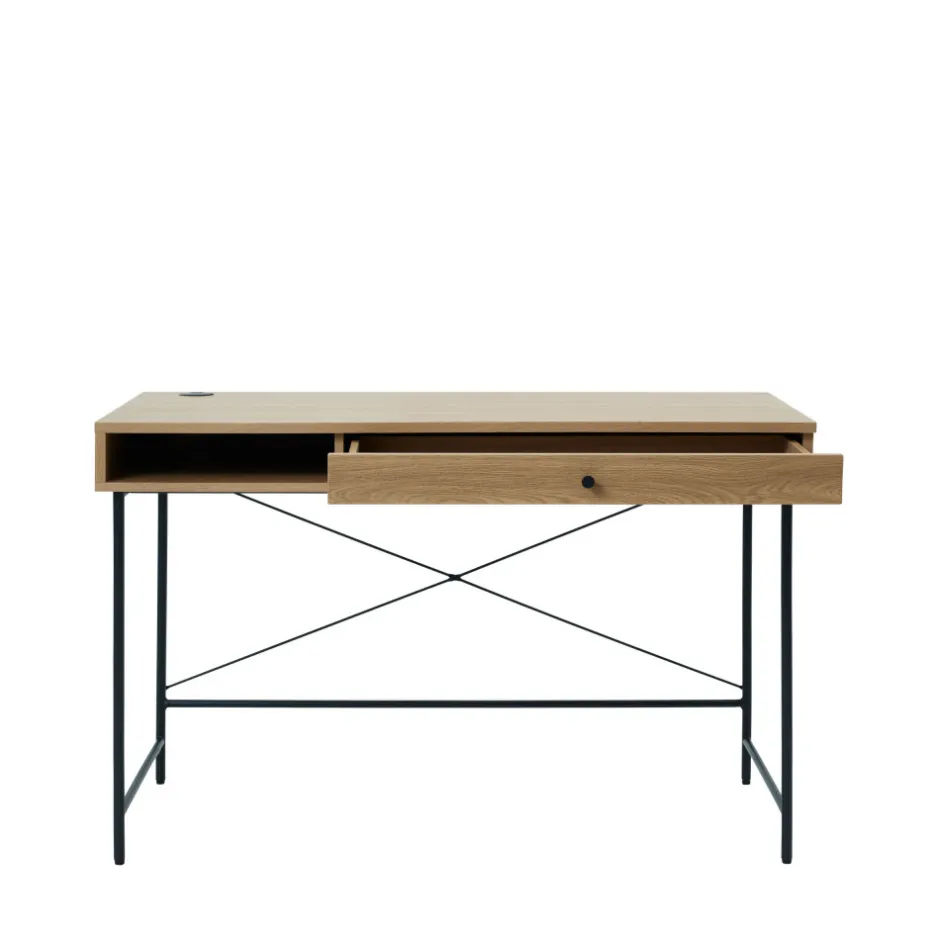 Discount No name RINTO Bureau 1 tiroir 1 niche en bois et métal L120cm