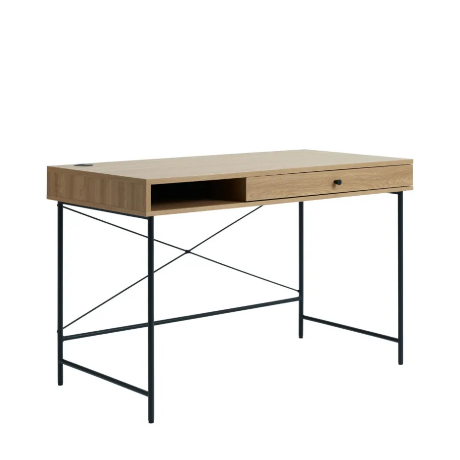 Discount No name RINTO Bureau 1 tiroir 1 niche en bois et métal L120cm