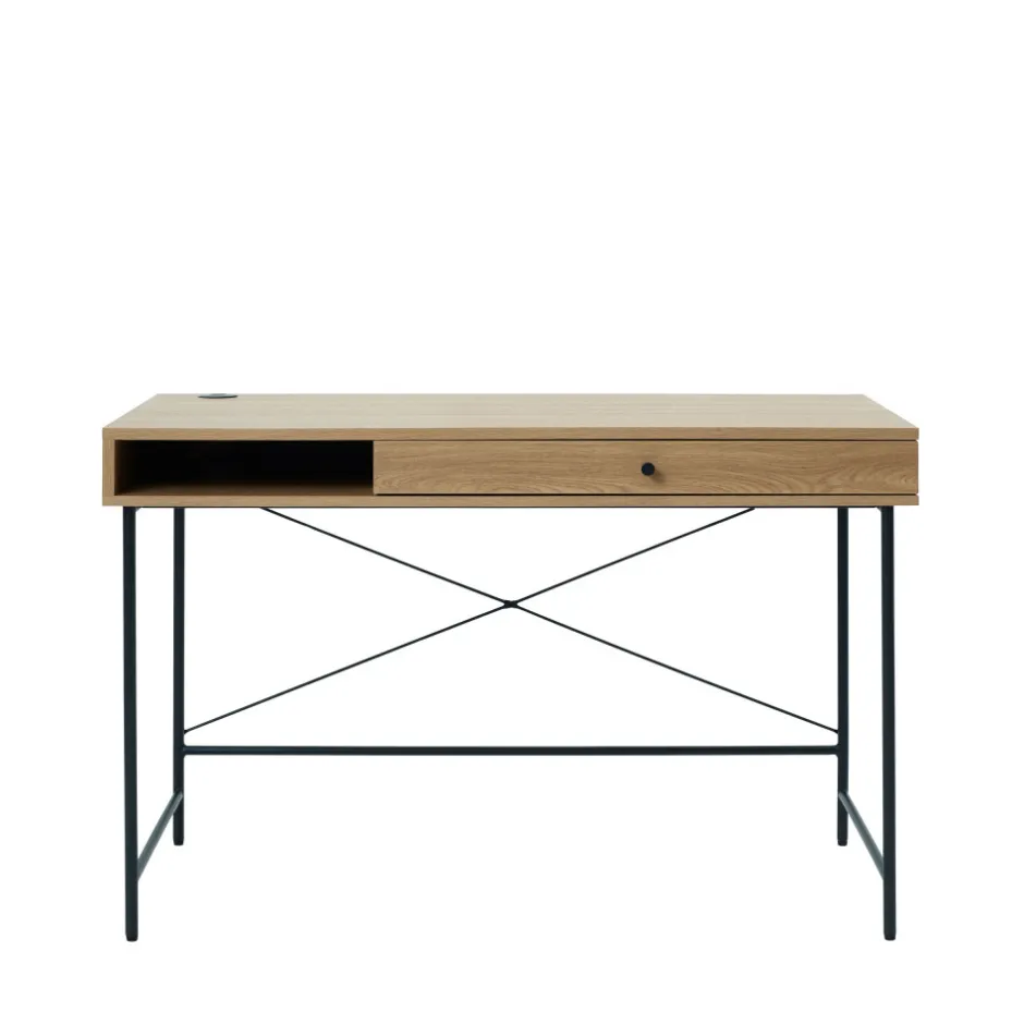 Discount No name RINTO Bureau 1 tiroir 1 niche en bois et métal L120cm