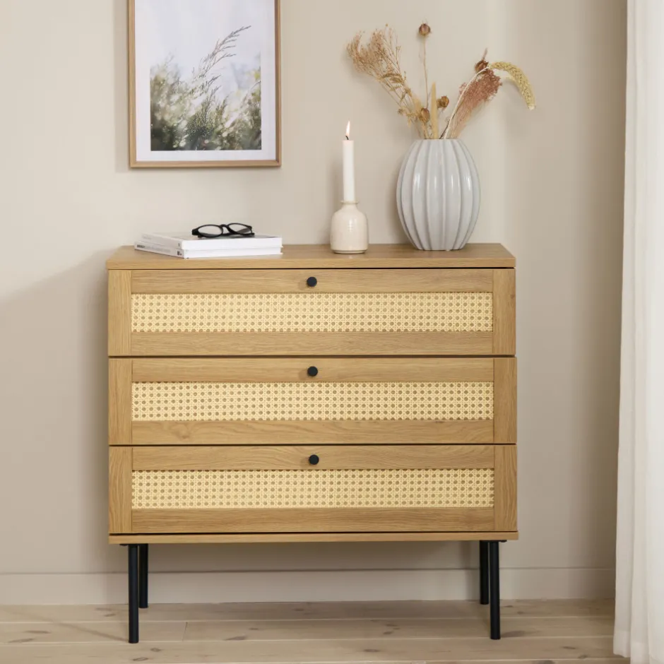 Discount No name RINTO Commode 3 tiroirs en bois et métal L80cm