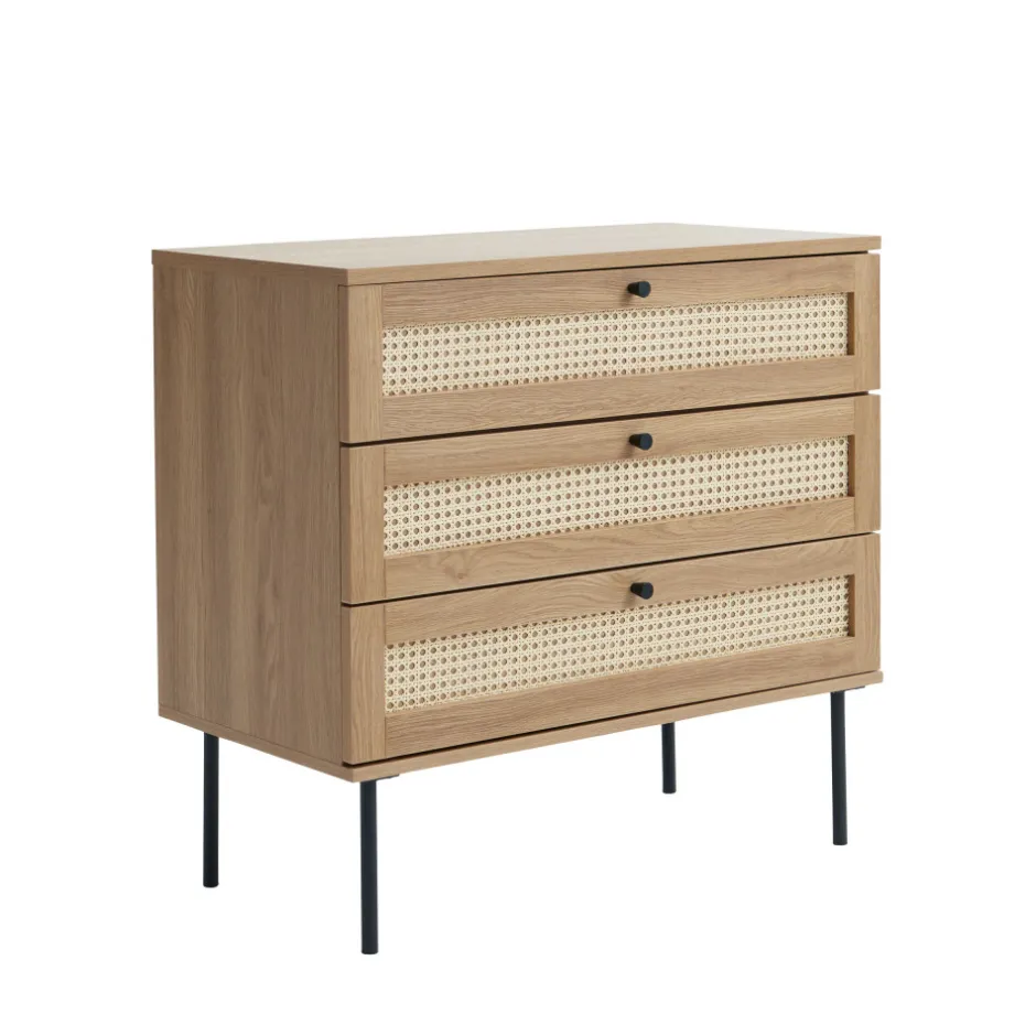 Discount No name RINTO Commode 3 tiroirs en bois et métal L80cm