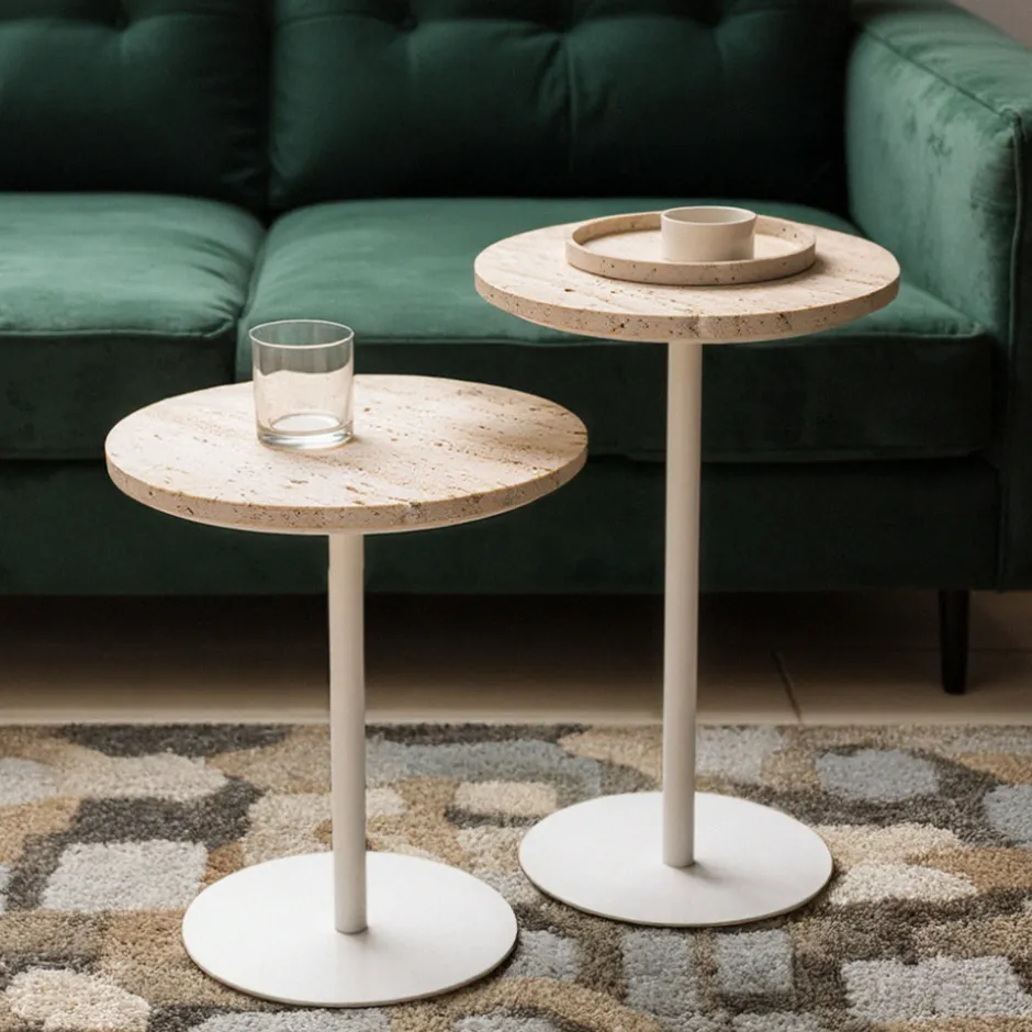 Sale Drawer RITO Table d'appoint en métal et travertin ø35cm
